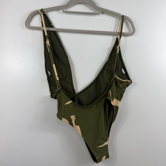 Matte Collection NWOT Swimsuit & Cover Green Camo Assymetric Plunge Neckline - Picture 4 of 12